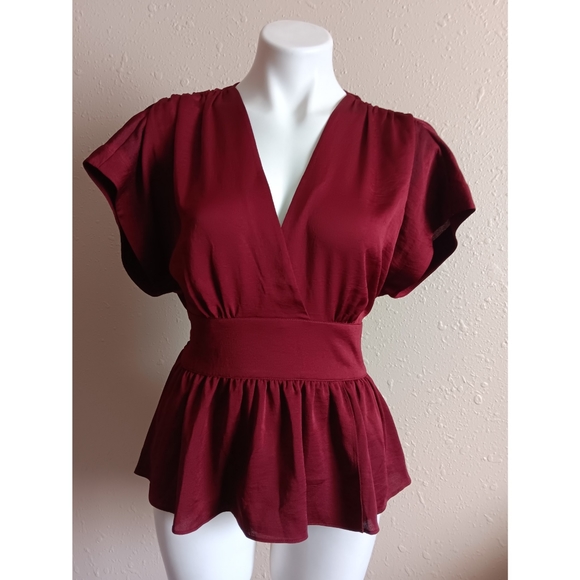 🆕️ Express Burgundy Peplum Blouse - Picture 2 of 8